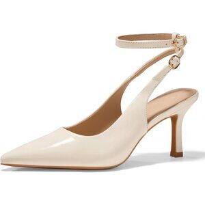 Women's White Pointed Toe High Heels Slingback Stiletto Ankle Strap Pumps